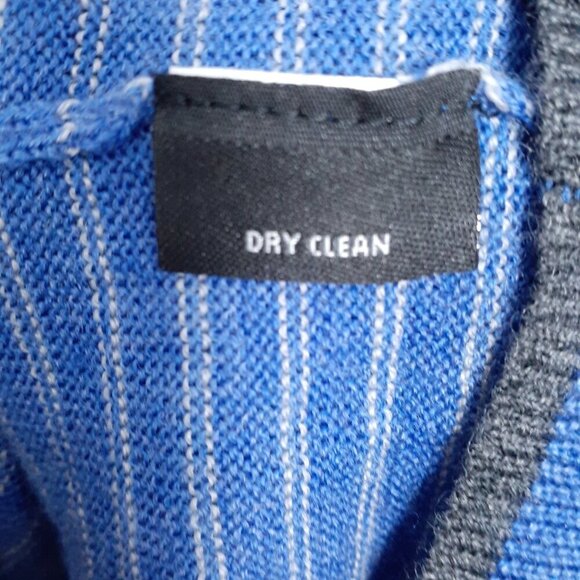 Kenneth Roberts Platinum Mens Merino Wool Sweater L V-Neck Blue Stripe 166A - Picture 3 of 4